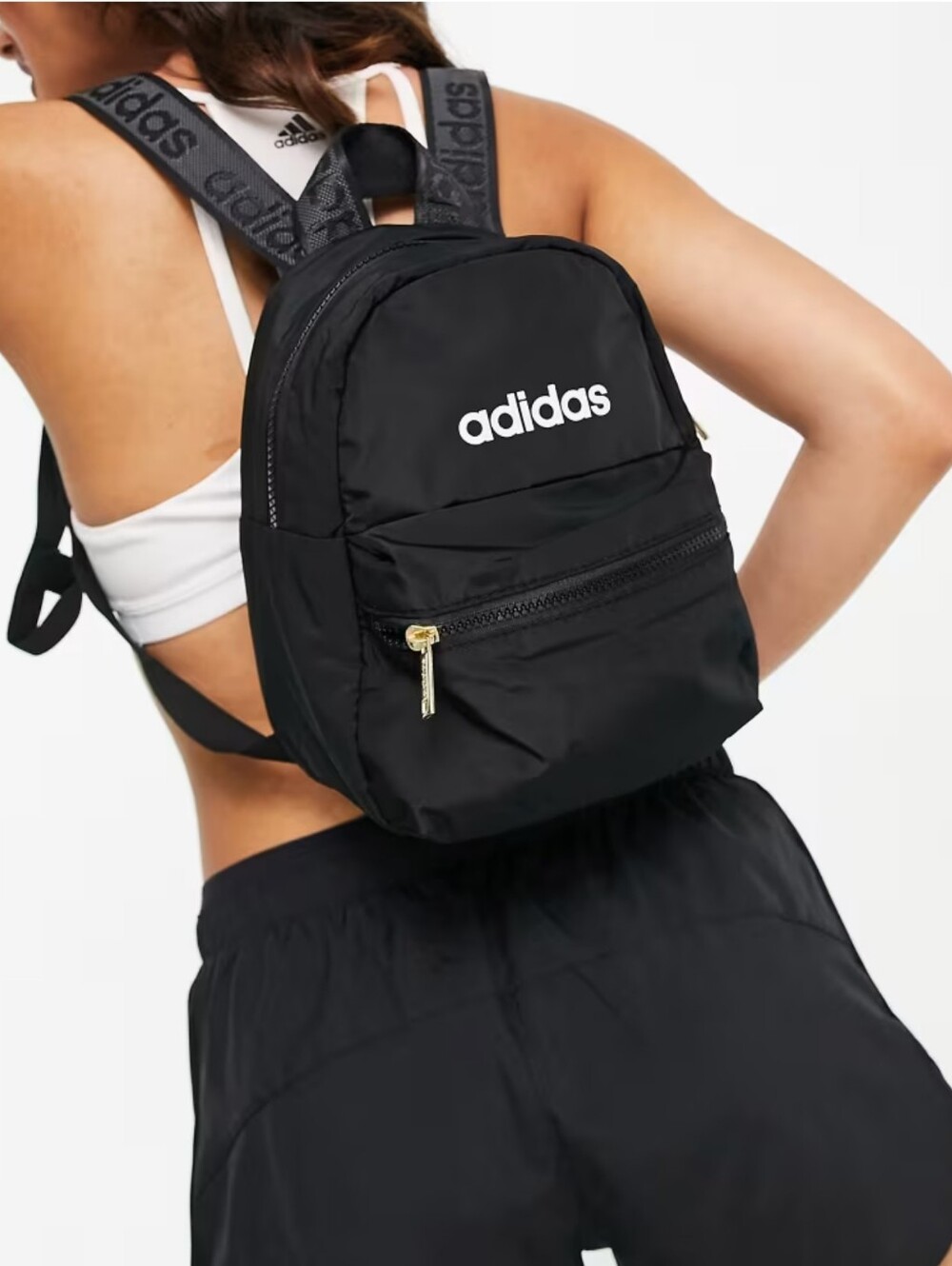 Vintage Adidas Spell Out Mini Backpack Book Bag Carry On Day Pack Black Purse